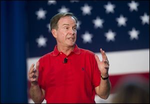 Michigan Attorney General Bill Schuette announces his gubernatorial campaign Sept. 12 at the Midland County Fairgrounds in Midland, Mich.