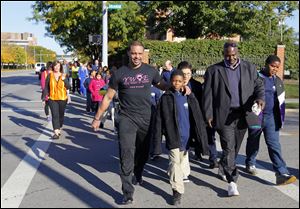 Sherman Elementary students celebrate International Walk to School Day in 2013.