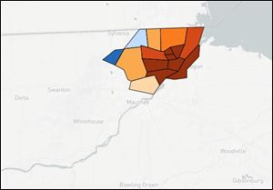 Toledo's areas broken down by the level of economic distress, according to a study by the Economic Innovation Group.