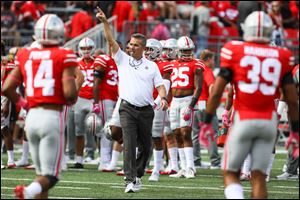 Ohio State head coach Urban Meyer before a game against Maryland earlier this season. Meyer said Wednesday that he thinks receiver Trevon Grimes will return to the team.