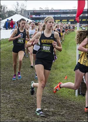 Northview’s Jenna Kill makes the turn during the Division I girls state cross country championships Saturday at National Trail Raceway in Hebron, Ohio. Kill finished 35th.