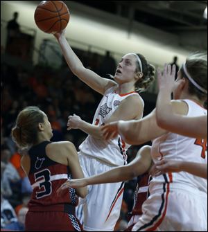 Carly Santoro, shown in a game last season, scored 30 points in the Falcons season-opening win over Eastern Kentucky at Stroh Center.
