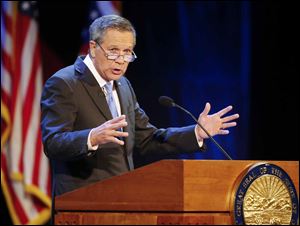 Ohio Gov. John Kasich delivers his State of the State address April 4, 2017, at the Sandusky State Theatre in Sandusky, Ohio.
