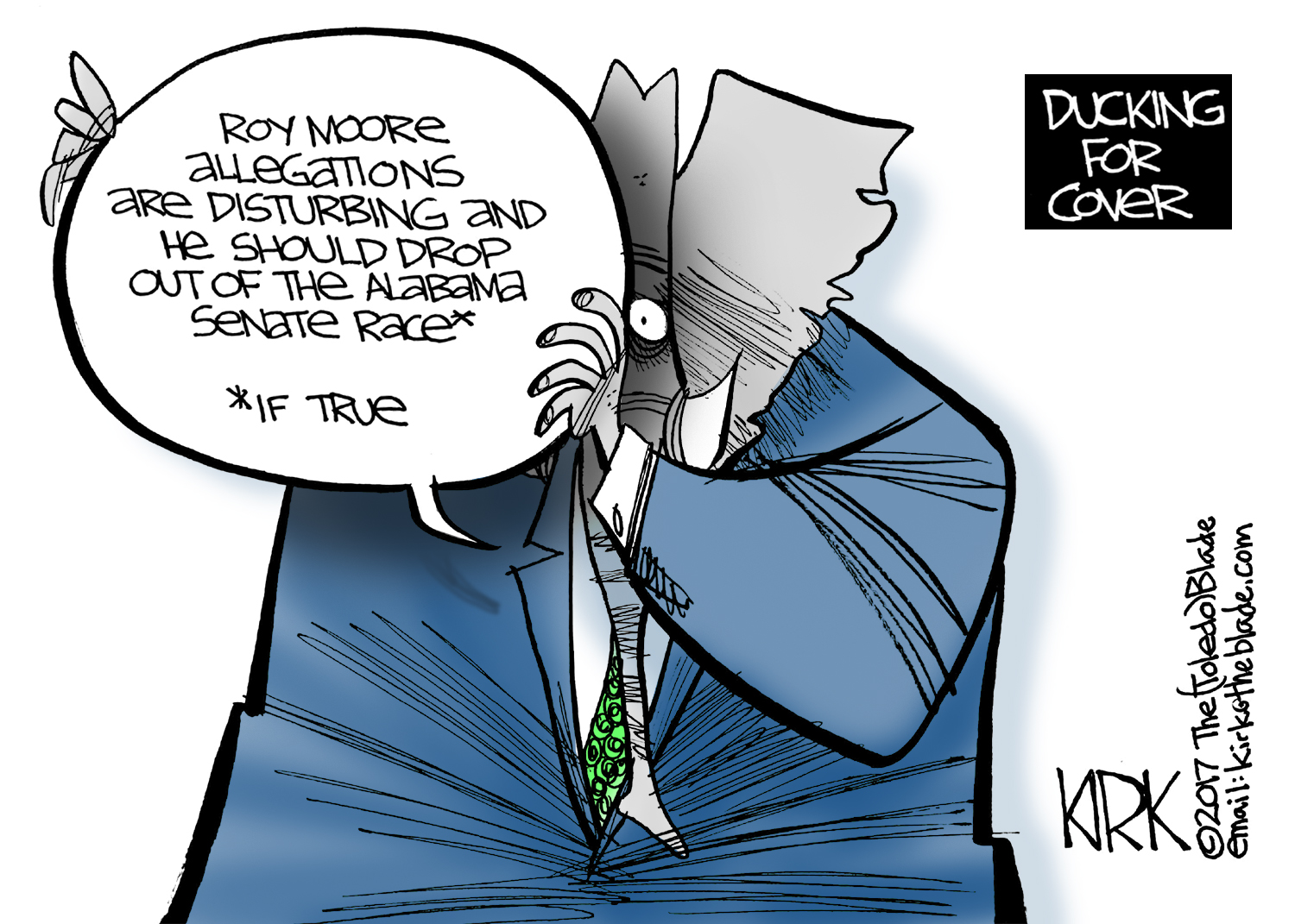 Kirk Ducking for cover The Blade