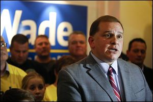 Wade Kapszukiewicz makes his victory speech for the the mayorship during his election night event at his campaign's headquarters at the Gardner Building in Toledo on Nov. 7.