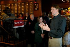 Democratic Ohio governor candidate Richard Cordray announces his bid for running during a campaign stop at Tony Packo's in Toledo.