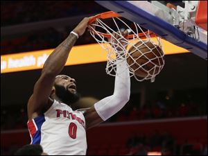 Detroit Pistons center Andre Drummond dunks the ball during Saturday's win over the Miami Heat.