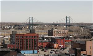 A view of the Anthony Wayne Bridge and the warehouse district of Toledo. Developer Jim McGowan wants to bring a high-end townhomes to the area.