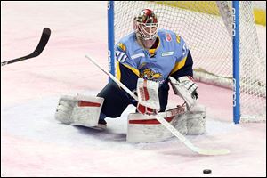 Pat Nagle, pictured in a game earlier this season, made 42 saves for the Toledo Walleye in Wednesday's win over Quad City. 