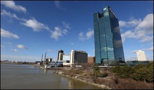 Downtown Toledo from the Maumee River. The U.S. Census Bureau reports that the populations of Lucas County and the Toledo metropolitan area have continued to slide.