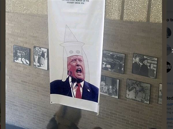 UT president sends email to students after banner shows Trump in Klansman hood