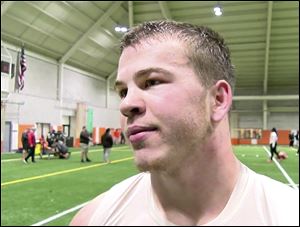 Bowling Green State University junior linebacker Brandon Perce had several big hits in last Thursday's scrimmage that created some buzz among teammates.