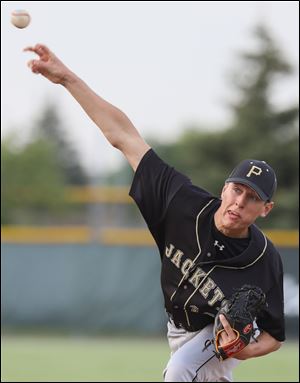 Perrysburg pitcher Payton Faris delivers against Central Catholic.