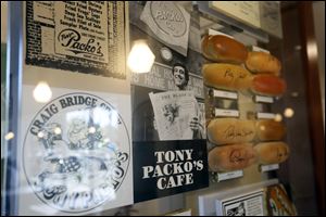 Autographed buns and memorabilia adorn the walls inside the newest Tony Packo's Restaurant Wednesday, May 23, 2018, near the intersection of West Alexis Road and Monroe Street in Sylvania. This is the third store the company has opened in 10 months and will feature both a drive-through and full-service on nights and weekends.