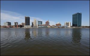 The downtown Toledo skyline and the Maumee River.