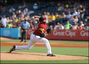 Francisco Liriano delivers a pitch against the Louisville Bats Sunday, July 17 while making a rehab start for the Toledo Mud Hens.