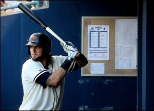 Toledo Mud Hens catcher Jarrod Saltalamacchia was a first round draft pick of the Atlanta Braves in 2003. He's hit over 100 home runs at the major league level and won a World Series ring with the Boston Red Sox in 2013.