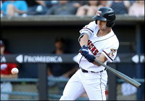 Toledo's Jason Krizan, shown in a game earlier this season, belted a 2-run home run to help the Mud Hens win Friday.