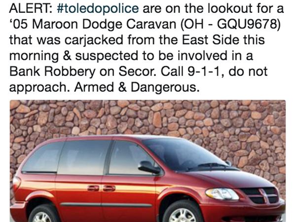 Toledo Police searching for minivan possibly involved in bank robbery