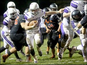 Swanton's Michael Lawniczak, shown in a 2016 game, ran for 117 yards in Friday's win over Rossford.