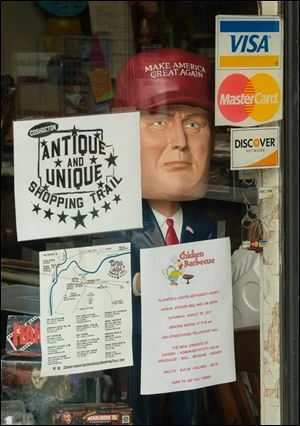 A large Donald Trump bobblehead on display at the Coshocton Antique Mall.