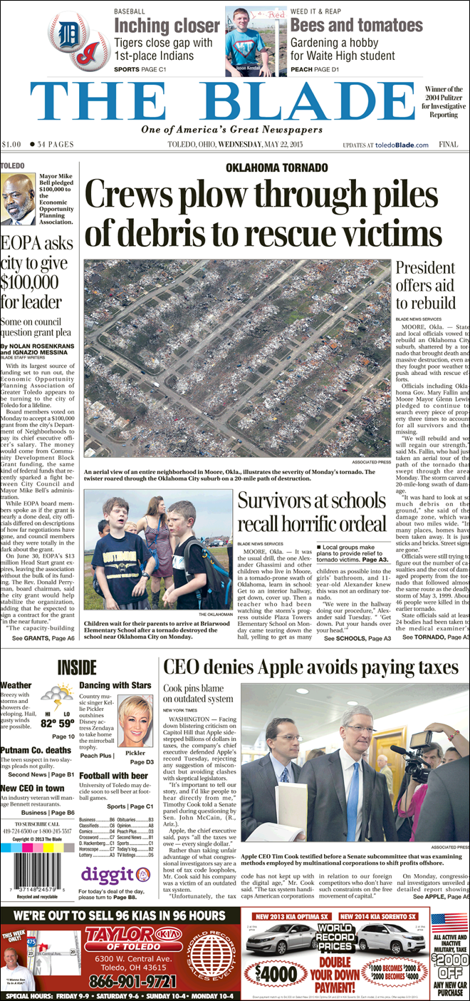 Today's Blade Frontpage