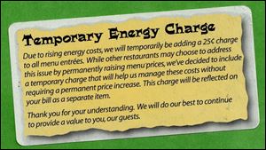 Chi-Chi's Mexican Restaurant has instituted a temporary charge to offset rising energy costs.