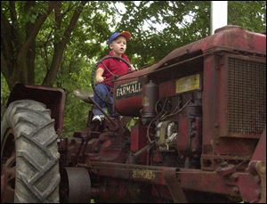 Alex Jewell gets the feel of an antique 1930s tractor at the Wood County Day festival.