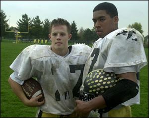Nick Jacobs, left, needs eight yards tonight to reach 1,000. Adam Holloway will hit that plateau with 50.