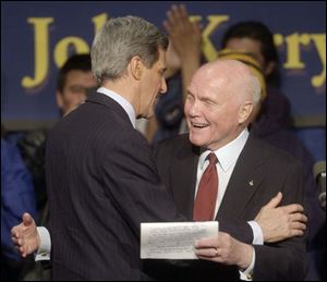 Former Sen. John Glenn had warm words and a strong endorsement for Sen. John Kerry yesterday at the University of Toledo.