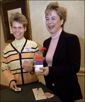 Sister Carolyn Marie Schaeffer, left, and Jennifer Borgstahl enjoy ladyfield School's fund-raiser Saturday night.