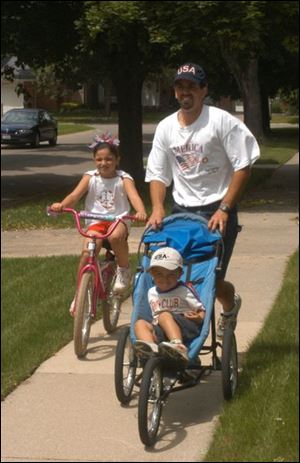 Constantine Chrysochoos is running 3,033 miles in three years, many of those while pushing his son, Dominick, and with his daughter, Lauren, by his side.