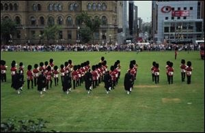 A colorful changing of the guard ceremony can be seen in Ottawa, Canada.