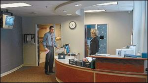 Wayne Trail principal Brent Swartzmiller and secretary Becky Szymanski are in the new office.