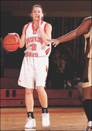 Point guard Kate Achter calls out a play for the Bowling Green women's basketball team. Playing that position carries a lot of responsibility and creates pressure, especially for a freshman. But the Clay graduate is doing just fine as the first-place Falcons pursue a MAC title.