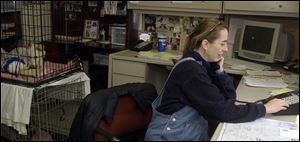 Shelter manager Lisa McKenzie has canine company in office.
