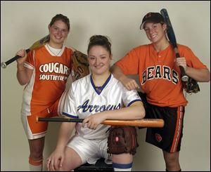 Southview s Lindsi Denman,
left, St. Ursula s Hayley Wiemer and Gibsonburg s Ali Warren
are hoping to lead their teams back to the district tournament.