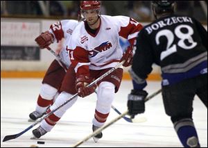 Toledo's Doug Andress pushes the puck into Reading territory. The Storm outshot the Royals 42-32 but still lost the game.