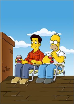 Ray Romano provides the voice of Ray Magini, left, Homer
Simpson s new pal in Sunday s 350th episode of The Simpsons.