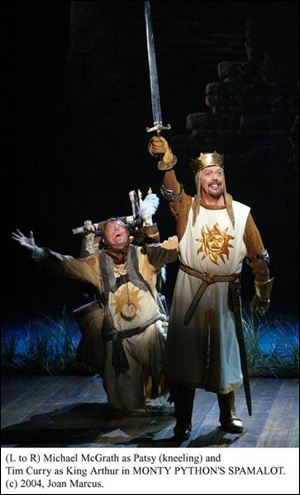 Michael McGrath plays Patsy, left, and Tim Curry is King Arthur in Monty Python s Spamalot.