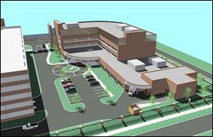An artist's rendering shows how the 135,000-square-foot, $50 million Regional Heart Center at St. Vincent Mercy Medical Center will look when it is completed by July, 2007.