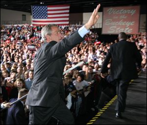 President Bush made a campaign stop in Toledo in October. During the event, the President met backstage with Tom and Bernadette Noe, hugging each of them.