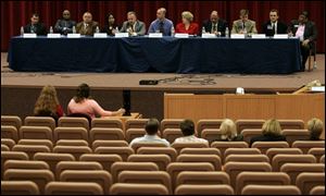 The session at the University of Toledo drew about 40 people and 11 of the 12 candidates.
