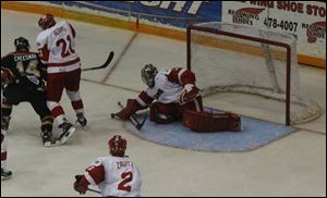 The Storm's goaltending has reached a higher level with the 
additions of Drew MacIntyre, shown here, and Bernd Bruckler.