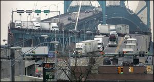 The Ambassador Bridge, south of Detroit, is a major link for commerce between the United States and Canada.