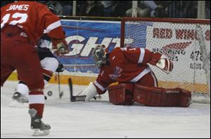 Storm goaltender Drew MacIntyre is 5-0 with a 1.80 goals against average int he playoffs for Toledo while also functioning as the backup goalie for the Grand Rapids Griffins.