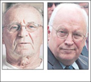 Maumee's Dick Cheney, 74, left, points out that he had the name before the 65-year-old vice president did.