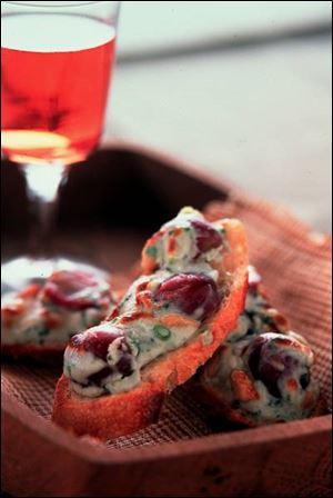 Gorgonzola, Grape and Nut Crostini.