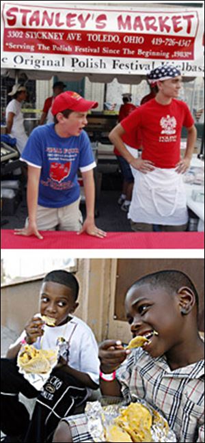 Slug:  CTY polishfest07p Date:  07/07/06       The Blade/Tim M. Gruber       Location:  Toledo, OH  Caption:   Cousins Kenny Coleman, 7, left and Devon Jude, 6, of Toledo enjoys some nachos and cheese at the Lagrange Street Polish Festival in Toledo on Friday night. People taking in the festival can enjoy games, polka bands, dance contests, and a variety of craft and food vendors featuring pierogies, kielbasa, and delicious Polish pastries such as paczki and chrusciki through Sunday.     Summary:   Lagrange Street Polish Festival, which runs through Sunday.