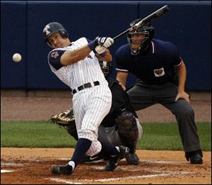 Mike Rabelo drove in two key runs for the Mud Hens with a single in the 7th and sacrifice fly in the 8th.